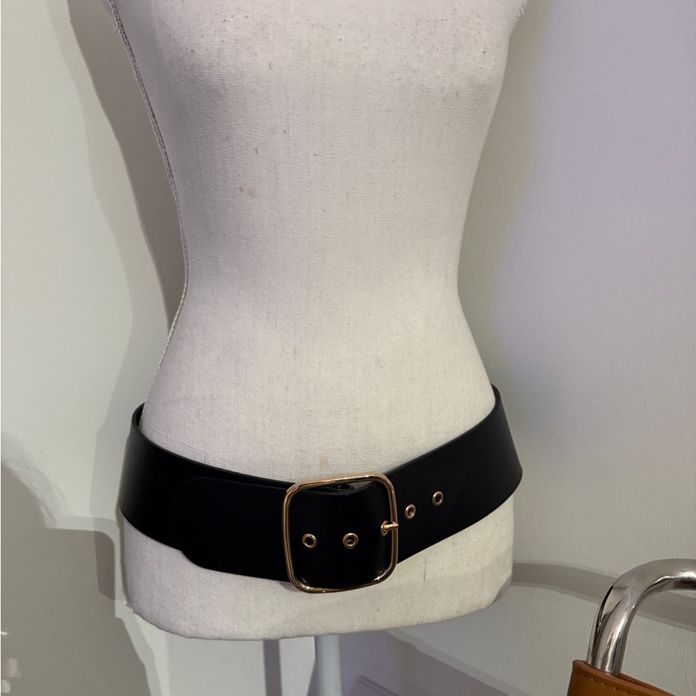 New! Zara Black Belt with Gold Buckle